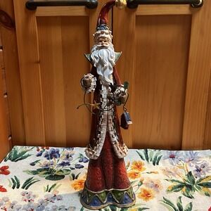 16" Cardinal Tidings Whimsical Santa Figurine Hand Paintd Resin Metal Holly Star